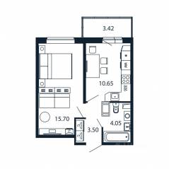 ЖК «Полис ЛАВрики», планировка 1-комнатной квартиры, 33.30 м²