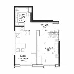 МФК «Clementine», планировка 1-комнатной квартиры, 37.80 м²