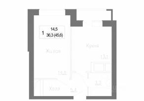 МЖК «Новое Замитино», планировка 1-комнатной квартиры, 46.30 м²