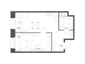 Апарт-комплекс «Тропарево парк», планировка 1-комнатной квартиры, 48.76 м²