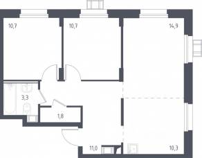 МФК «Люберцы 2023», планировка 2-комнатной квартиры, 63.30 м²