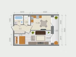 ЖК «Эко-квартал Гармония», планировка 1-комнатной квартиры, 41.80 м²