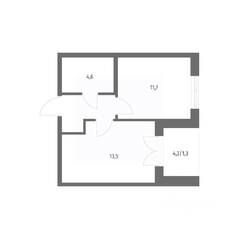 ЖК «NEWПИТЕР», планировка 1-комнатной квартиры, 35.30 м²