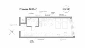 Апарт-комплекс «Well Московский», планировка 1-комнатной квартиры, 36.94 м²