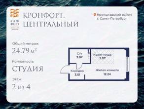 МЖК «Кронфорт. Центральный», планировка студии, 24.79 м²