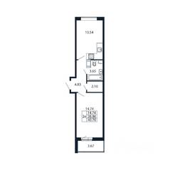 ЖК «Полис ЛАВрики», планировка 1-комнатной квартиры, 39.44 м²