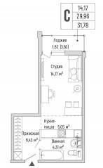 ЖК «Riga Hills», планировка студии, 31.78 м²