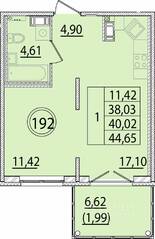 МЖК «Образцовый квартал 15», планировка 1-комнатной квартиры, 38.03 м²