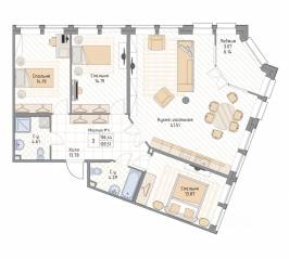ЖК «Квадрия», планировка 3-комнатной квартиры, 109.51 м²