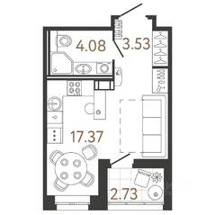 ЖК «Ультра Сити 3.0», планировка студии, 24.98 м²