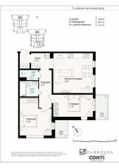 МЖК «Новая Дубровка», планировка 3-комнатной квартиры, 71.10 м²