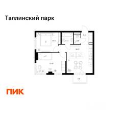 ЖК «Таллинский парк», планировка 2-комнатной квартиры, 51.28 м²