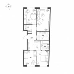 МФК «Voxhall», планировка 3-комнатной квартиры, 83.60 м²