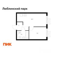 ЖК «Люблинский парк», планировка 1-комнатной квартиры, 31.30 м²