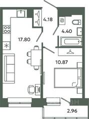 ЖК «Загляденье», планировка 1-комнатной квартиры, 37.25 м²