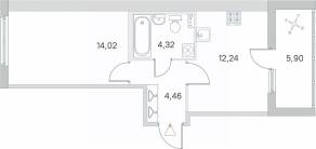 МЖК «Любоград», планировка 1-комнатной квартиры, 37.99 м²
