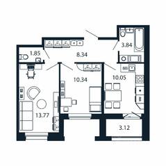 ЖК «Полис Новоселье», планировка 2-комнатной квартиры, 49.75 м²