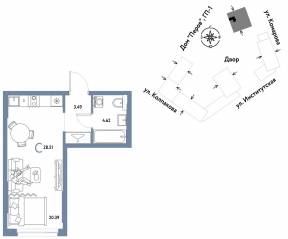 ЖК «Страна.Парковая», планировка студии, 28.51 м²