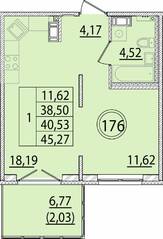 МЖК «Образцовый квартал 15», планировка 1-комнатной квартиры, 38.50 м²