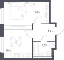 ЖК «Егорово Парк», планировка 1-комнатной квартиры, 37.12 м²