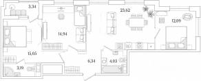 ЖК «Гранат», планировка 3-комнатной квартиры, 80.93 м²