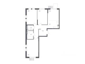 ЖК «Мытищи Парк», планировка 3-комнатной квартиры, 77.30 м²