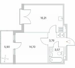 МЖК «Любоград», планировка 1-комнатной квартиры, 40.04 м²