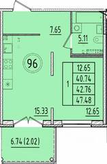 МЖК «Образцовый квартал 17», планировка 1-комнатной квартиры, 40.74 м²