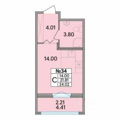 ЖК «Рождественский квартал», планировка студии, 24.02 м²