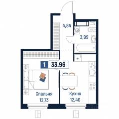 ЖК «Максималист», планировка 1-комнатной квартиры, 33.96 м²