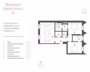 МФК «Большая Дмитровка IX», планировка 3-комнатной квартиры, 84.00 м²