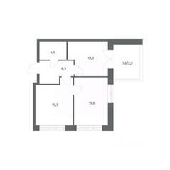 ЖК «NEWПИТЕР», планировка 2-комнатной квартиры, 56.26 м²