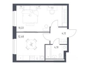 ЖК «Новое Видное», планировка 1-комнатной квартиры, 38.92 м²