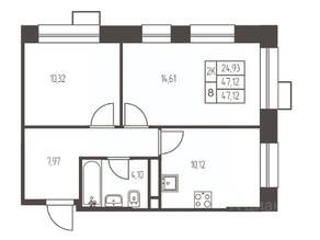 ЖК «Новая Ивантеевка», планировка 2-комнатной квартиры, 47.10 м²