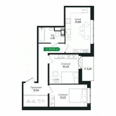 ЖК «Sertolovo Park», планировка 2-комнатной квартиры, 53.23 м²