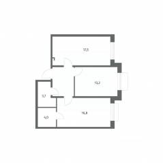 ЖК «Парусная 1», планировка 2-комнатной квартиры, 62.00 м²