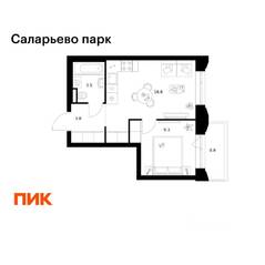 ЖК «Саларьево парк», планировка 1-комнатной квартиры, 34.10 м²