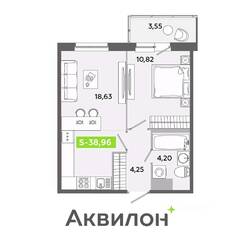 ЖК «Аквилон ЯНИНО», планировка 1-комнатной квартиры, 38.96 м²