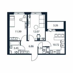 ЖК «Полис ЛАВрики», планировка 2-комнатной квартиры, 45.80 м²