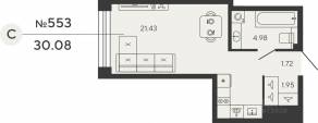 ЖК «Bashni Element», планировка студии, 30.08 м²