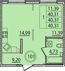 МЖК «Образцовый квартал 15», планировка 1-комнатной квартиры, 40.31 м²