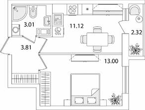 ЖК «Кинопарк», планировка 1-комнатной квартиры, 32.10 м²