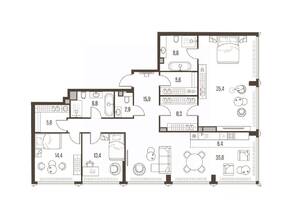 ЖК «High Life», планировка 4-комнатной квартиры, 159.30 м²