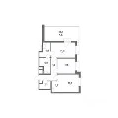 ЖК «Парусная 1», планировка 3-комнатной квартиры, 73.30 м²