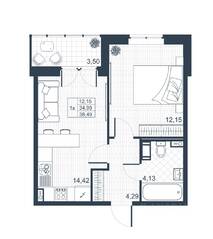 ЖК «Ново-Антропшино», планировка 1-комнатной квартиры, 34.80 м²