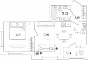 ЖК «Гранат», планировка 1-комнатной квартиры, 40.19 м²