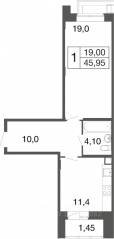 ЖК «Времена года», планировка 1-комнатной квартиры, 45.95 м²