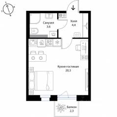 МЖК «Экография», планировка студии, 29.00 м²