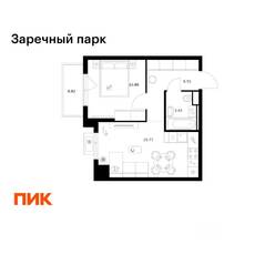ЖК «Заречный парк», планировка 1-комнатной квартиры, 37.46 м²