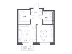 ЖК «Новое Видное», планировка 1-комнатной квартиры, 36.44 м²